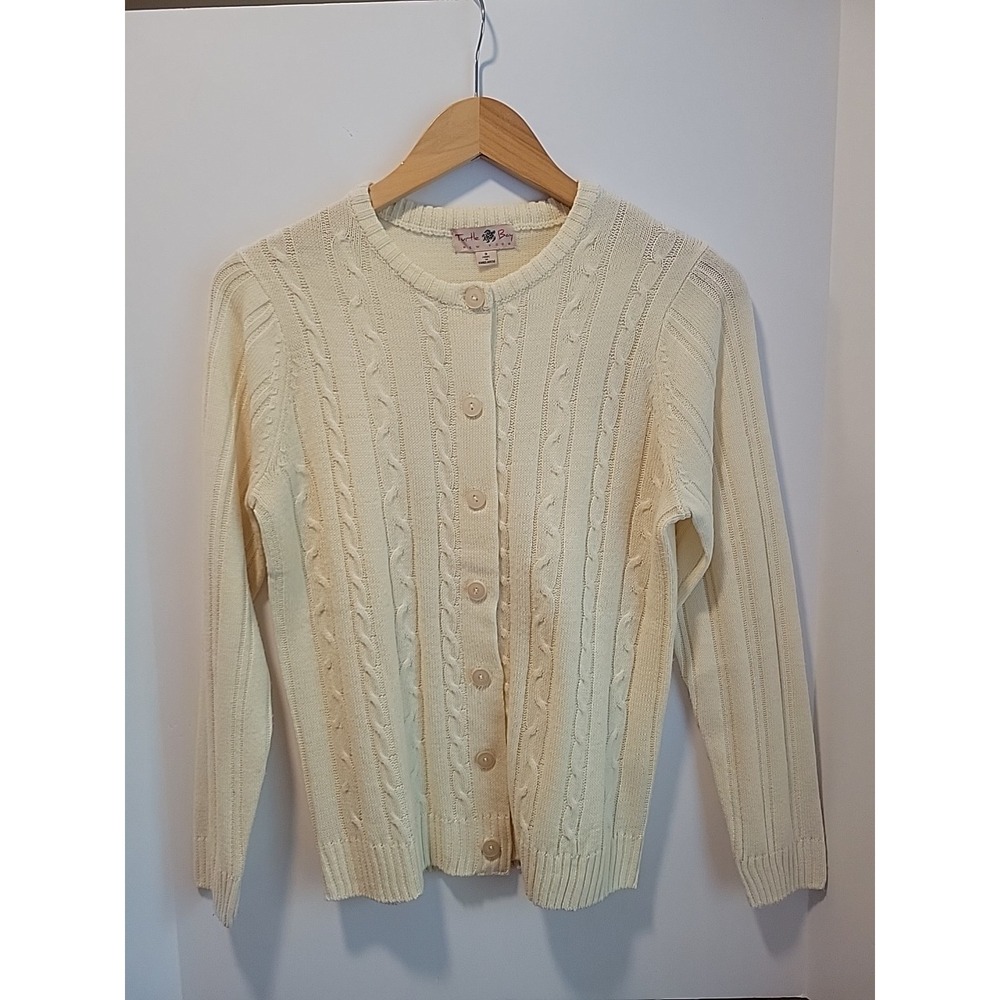 Vintage Turtle Bay Womens Size S Cableknit Cardigan Sweater Ivory Button Up
